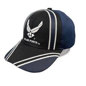 Vtg U.S. AIR FORCE Hat Embroidered USAF Baseball Cap Black Blue Strap Back